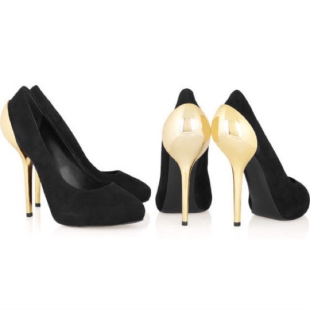 Black Suede with Gold Heel Pumps